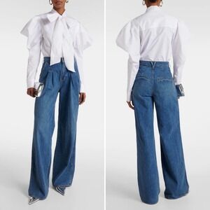 Veronica Beard Mia Pleated Wide-Leg Jean Vintage Globetrotter Size 24 Pleated